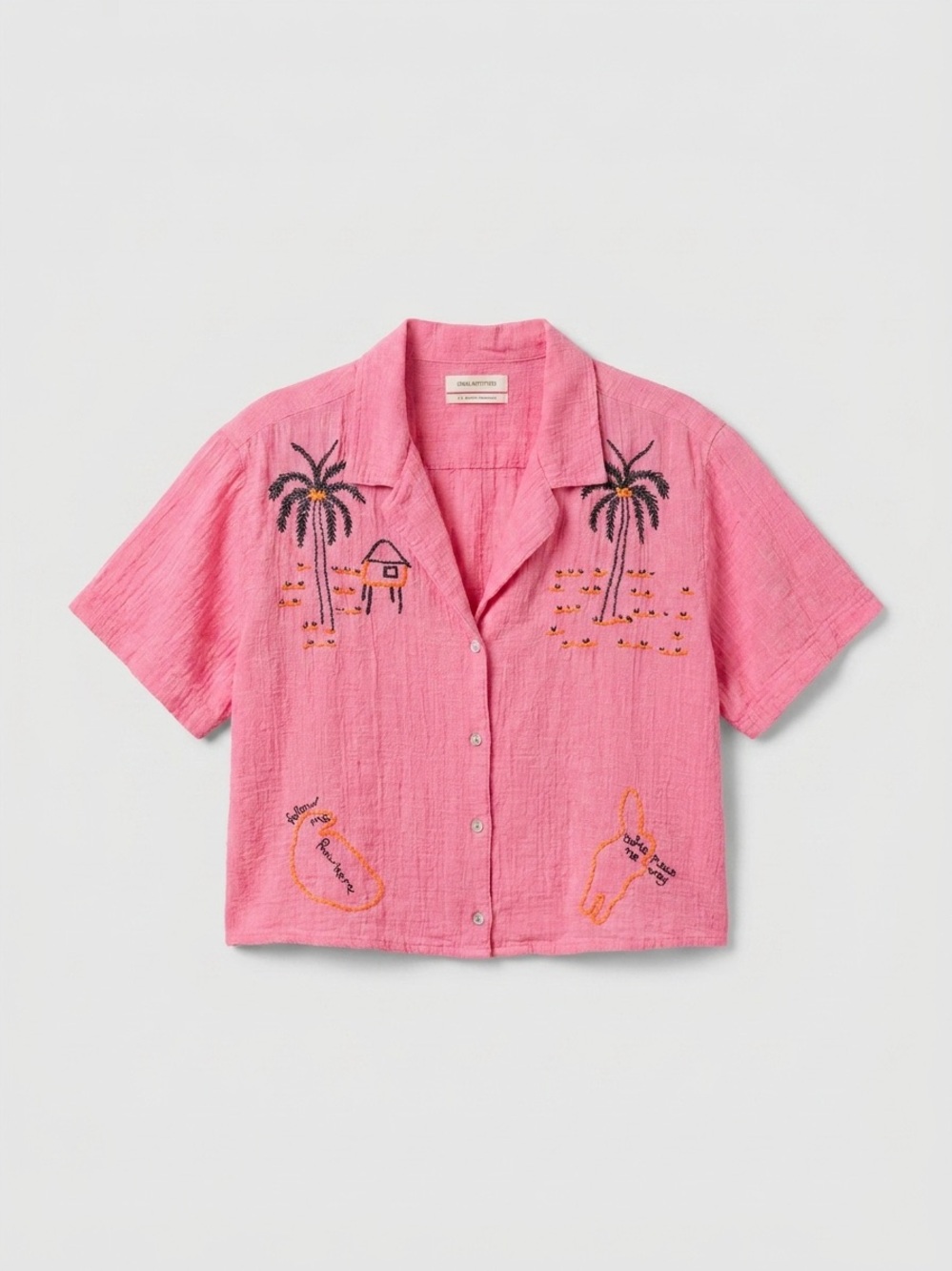 Urban Outfitters Pink Embroidered Crop Button-Up Top